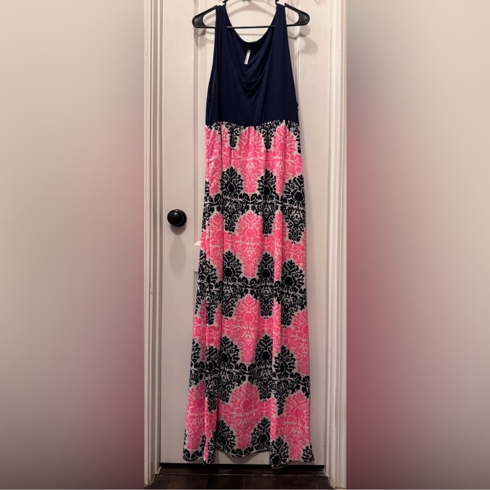 Pink and Navy Blue Maxi Dress